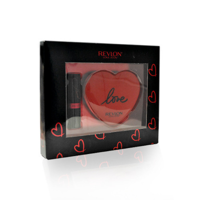 Set quà tặng bao gồm 1 thỏi Son lì Revlon 745 Super Lustrous Lipstick Creme, Love is On và 1 gương đôi hình trái tim
