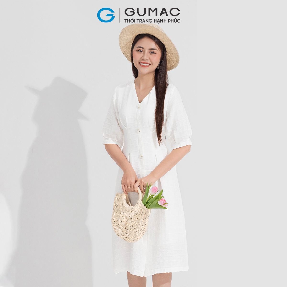 Đầm cổ v phối nút gumac dd05056