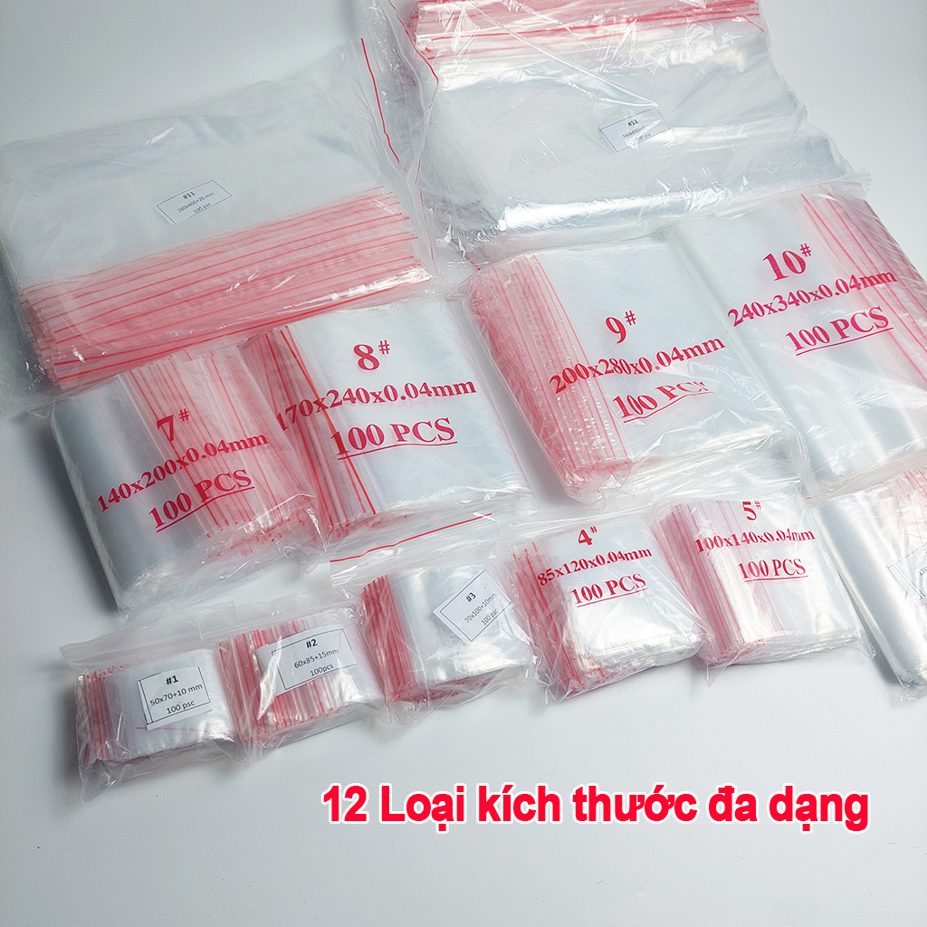 100 Túi Zipper Bấm Miệng - size 14 x 20 cm