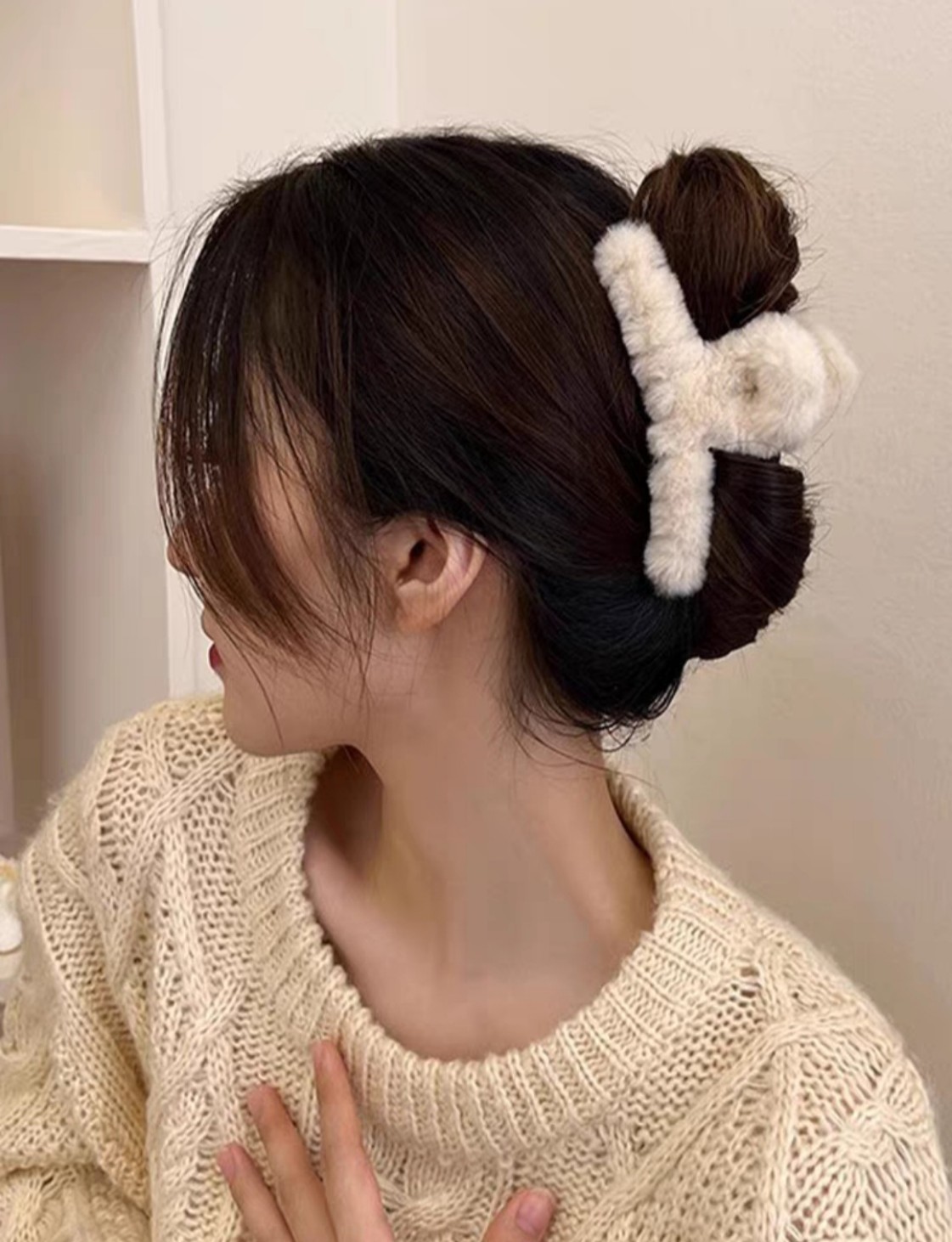 Kẹp tóc càng cua cỡ lớn phối lông tơ