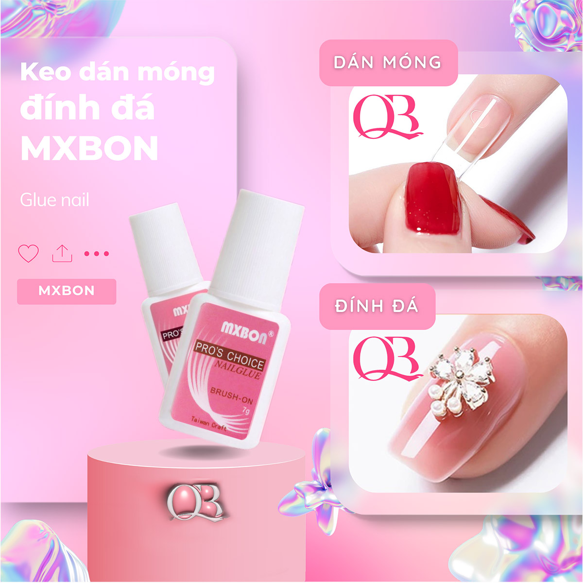 Combo of 3 Bottles of Rhinestone Glue, Mx Bon Nail Glue 7g