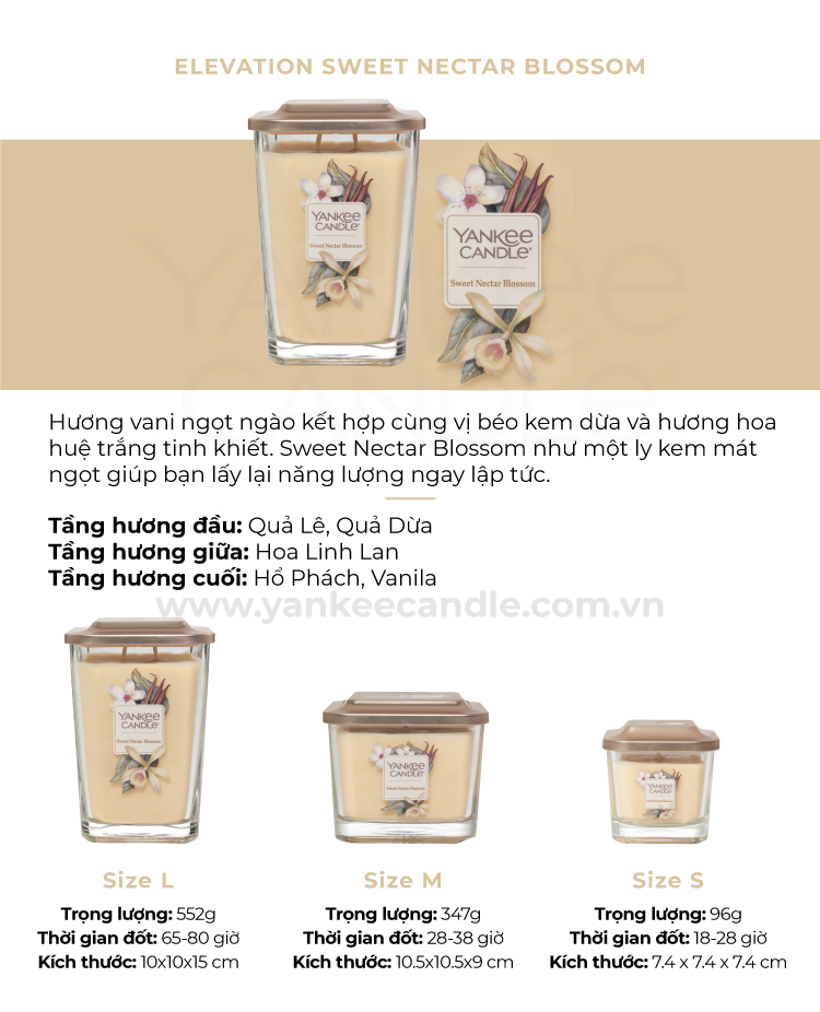 Nến ly vuông Elevation Yankee Candle size S - Sweet Nectar Blossom