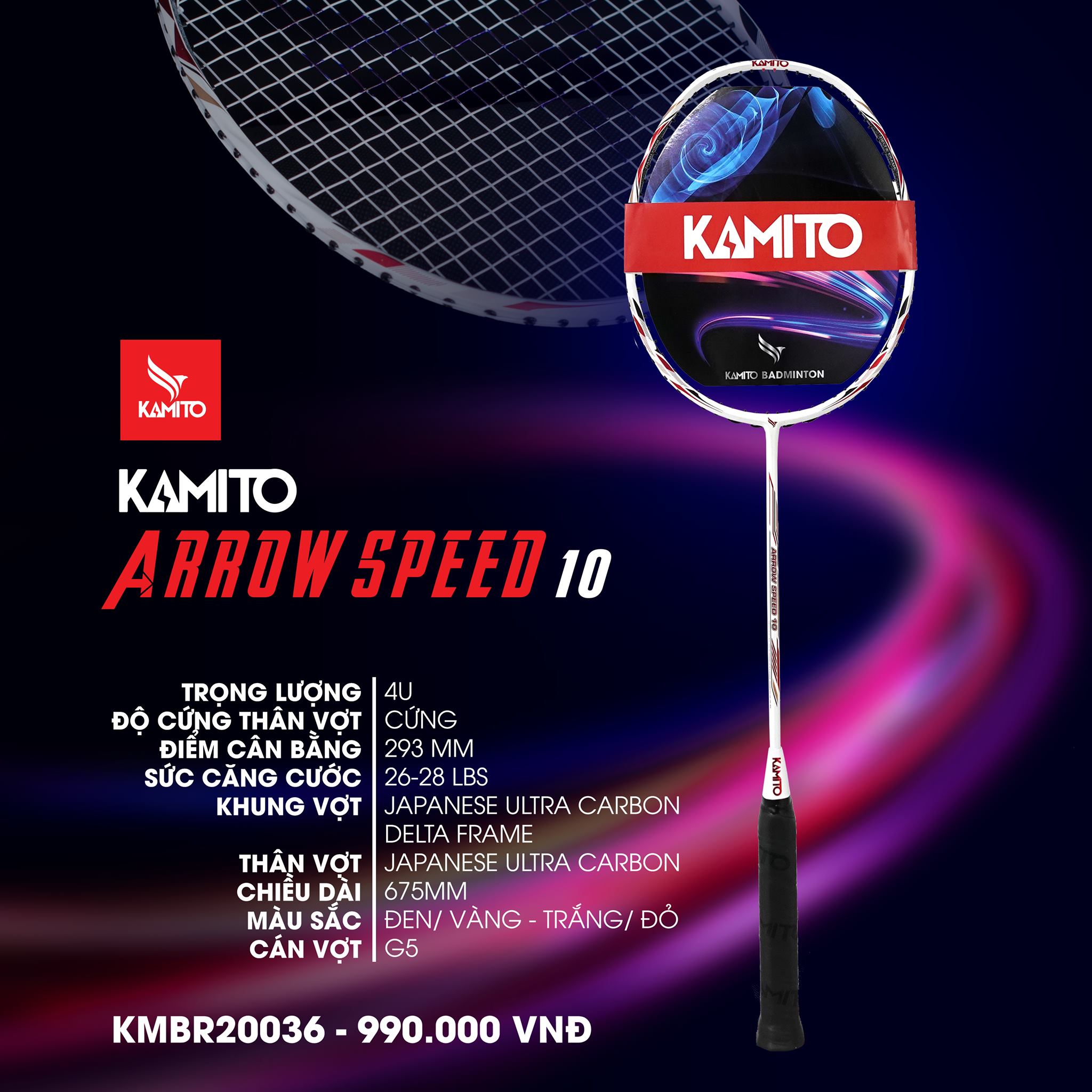 VỢT CẦU LÔNG ARROW SPEED 10 KAMITO CHÍNH HÃNG - VỢT CẦU LÔNG CHUYÊN DỤNG