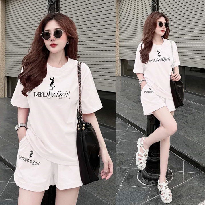BỘ SHORT COTTON YSL LOGO THÊU CAO CẤP