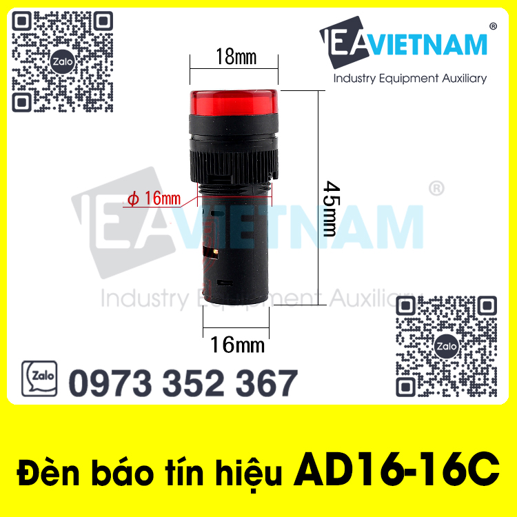 Đèn báo tín hiệu phi 16mm AD16-16C led điện 220V xanh