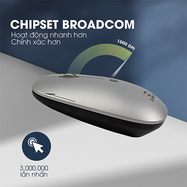 ZADEZ Chuột Kết Nối Bluetooth Silent M-371 - Chuột Không Dây Chipset Broadcom, Độ Phân Giải 1000DPI