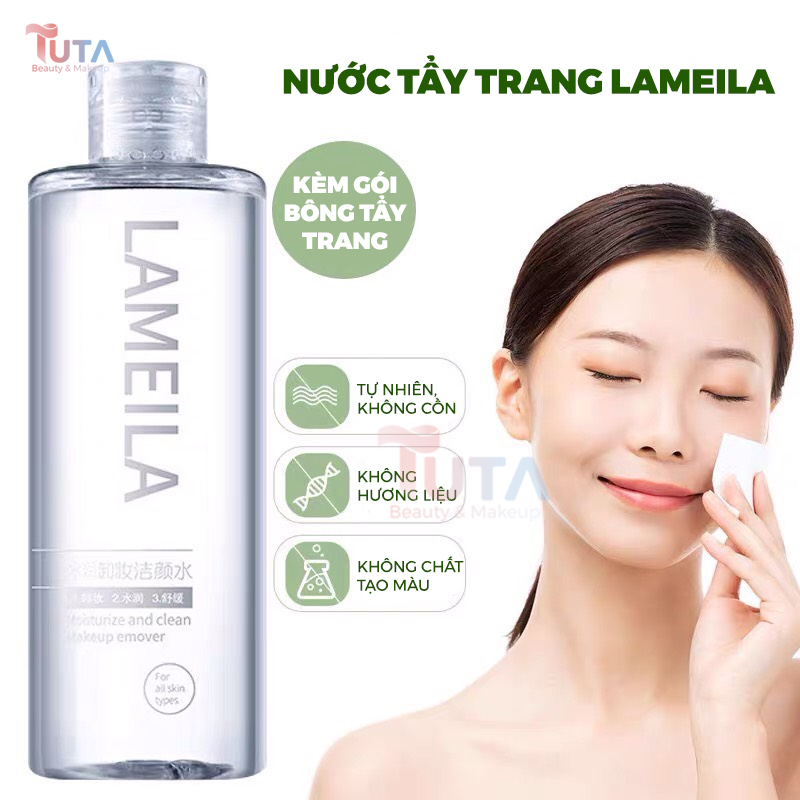 Combo Bông Tẩy Trang kết hợp Nước Tẩy Trang giúp da sạch sâu không gây kích ứng an toàn cho da dùng được cho cả nam và nữ tặng kèm set lột mụn TUTA