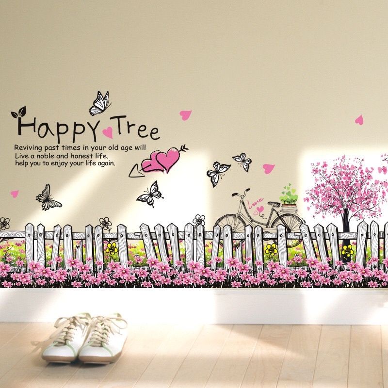 Decal dán tường cửa sổ và chân hoa tím