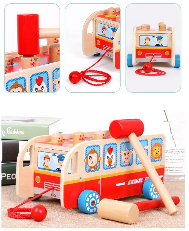 Đồ chơi gỗ đập chuột 2 búa hình xe bus