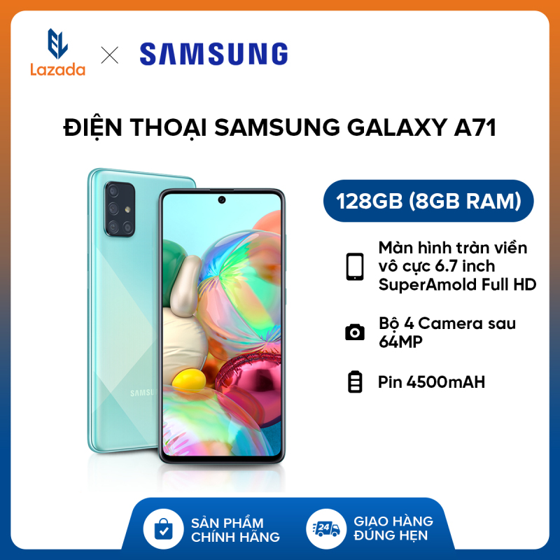 Điện Thoại Samsung Galaxy A71 128GB (8GB RAM) - Màn hình tràn viền vô cực 6.7 inch SuperAmold Full HD + Bộ 4 CAMERA SAU 64MP + Dung lượng Pin ấn tượng 4,500mAH - Hàng phân phối chính hãng.
