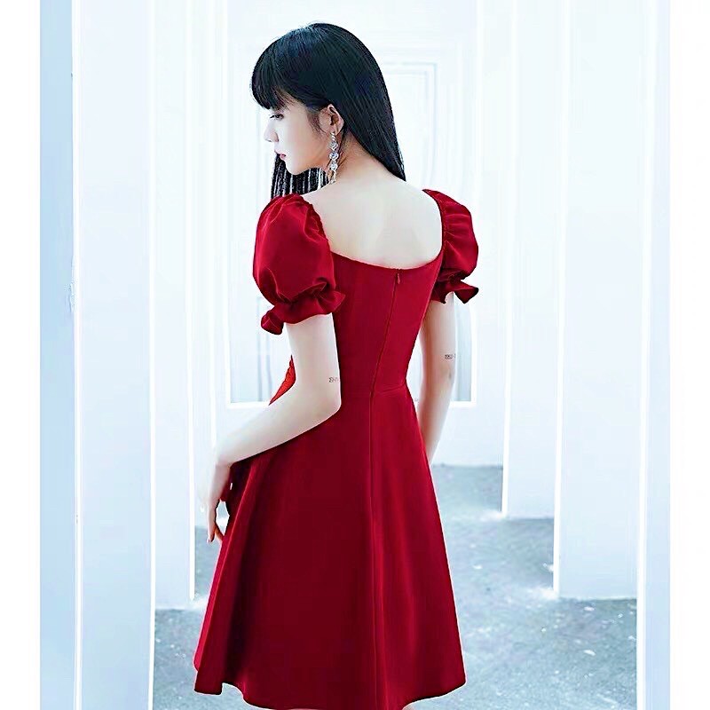 Đầm váy thun vai xếp li eo 3 màu