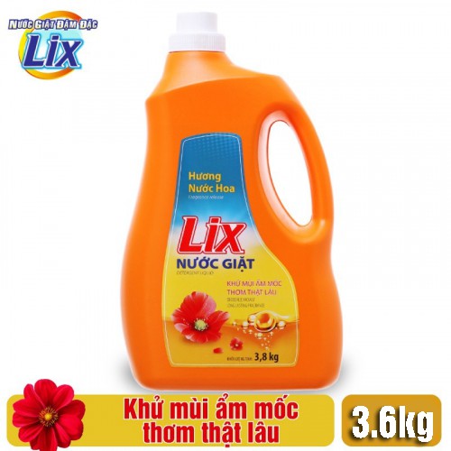 Nước Giặt Lix 3,6kg - Đỏ đậm đặc, Hương nước hoa,Tẩy Sạch Vết Bẩn- Dùng Cho Giặt Tay Và Máy GIặt