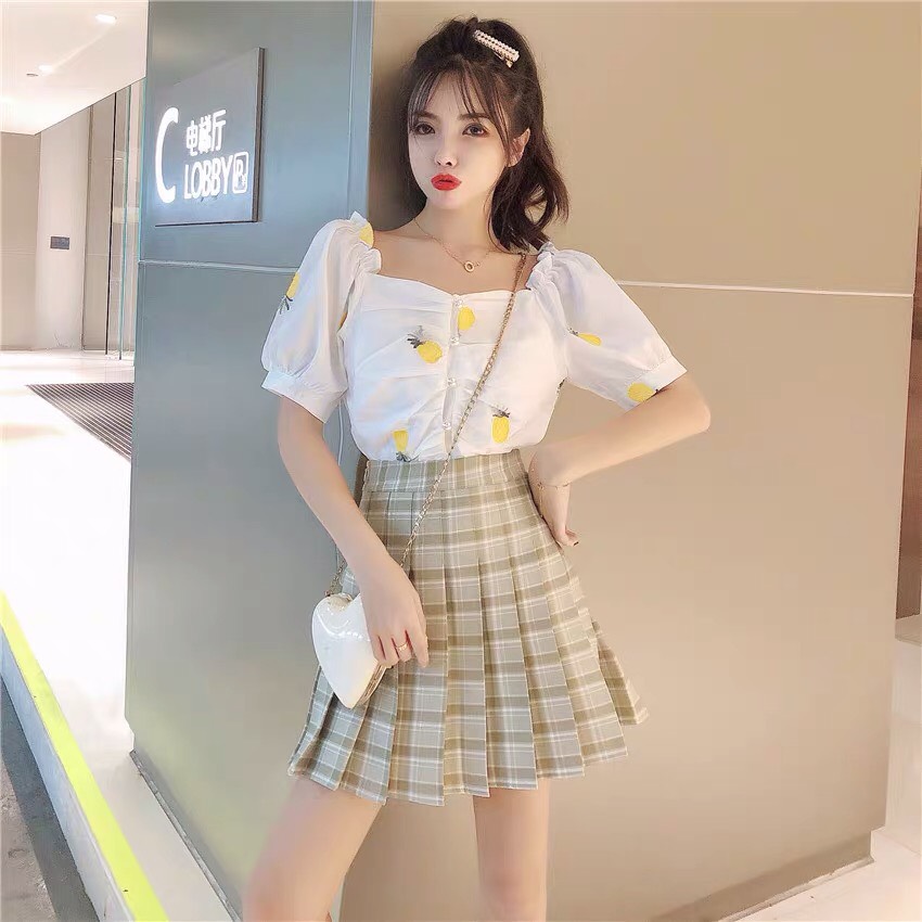 Áo voan hoa quả kèm đính nút trước mùa hè dễ thương TTSA0147