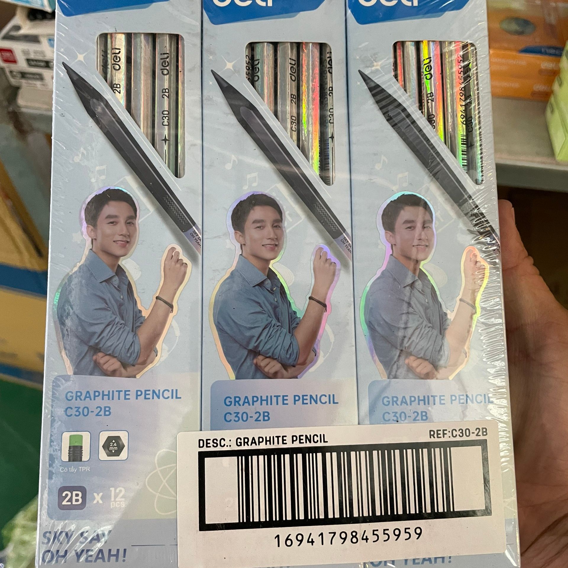 (1 Hộp 12 Cây) Bút Chì Đen 2B Cao Cấp Có Gôm - Deli C30