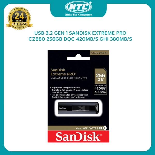 USB 3.2 SanDisk Extreme Pro CZ880 256GB 420MB/s (Đen) - Nhất Tín Computer