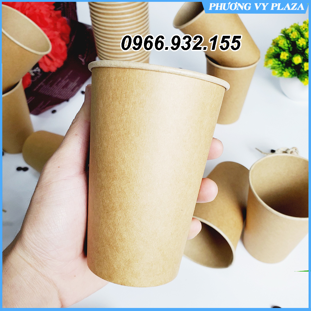 Set 50 chiếc cốc giấy nâu trơn 480ml - 16oz