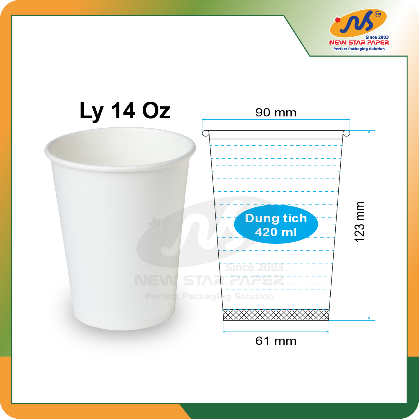 Ly giấy 14oz~420ml - lốc 50 ly giấy trơn
