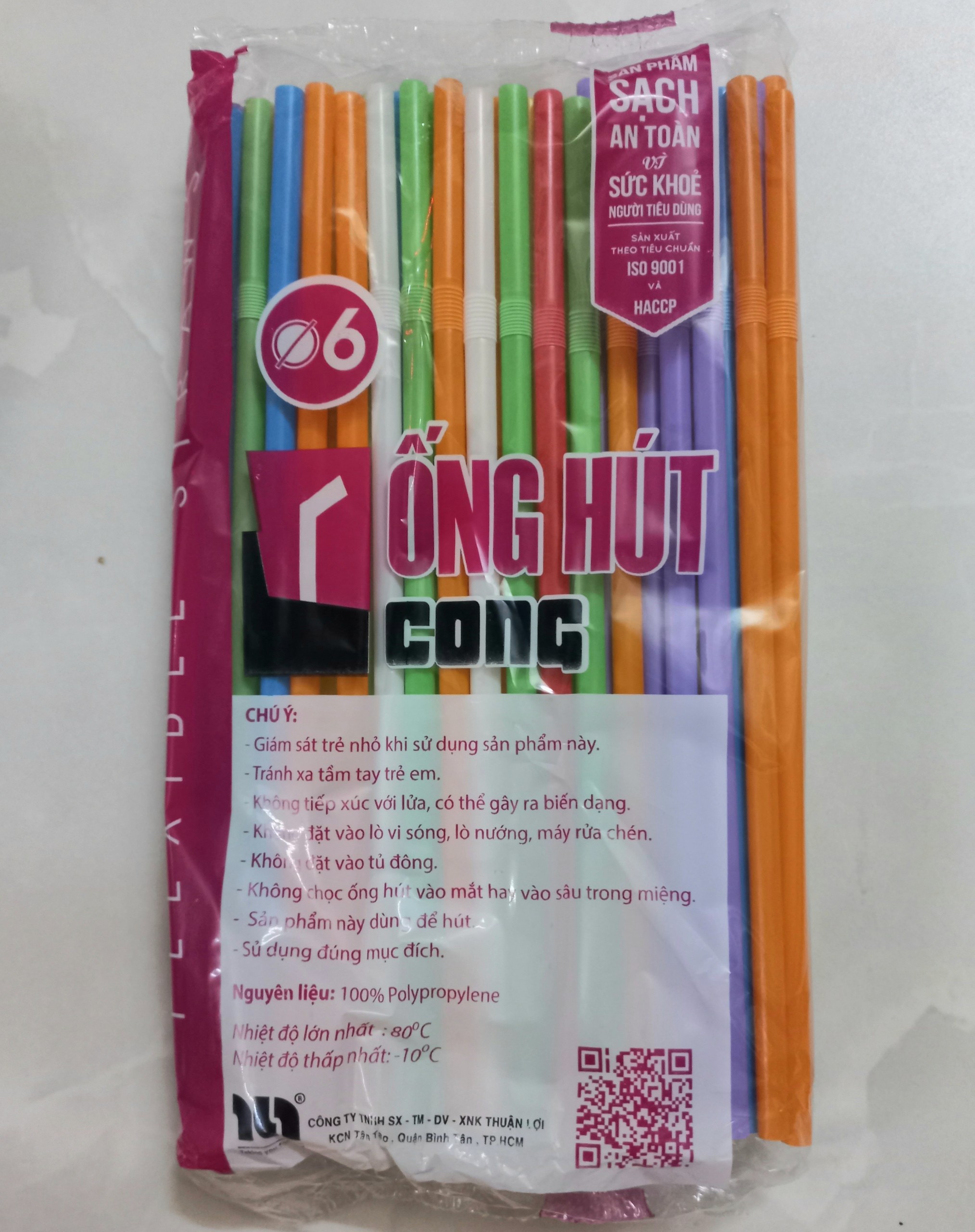 [1 bịch 80 cây] Ống hút cong nhiều màu phi 6