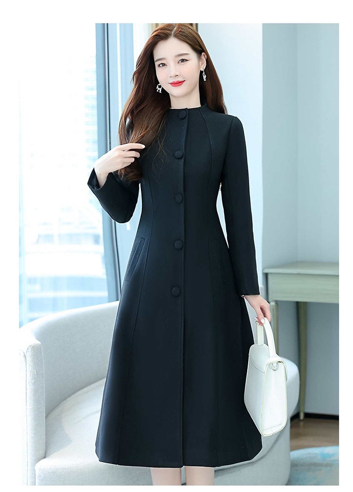ÁO KHOÁC DẠ CỔ TRỤ DÁNG DÀI
