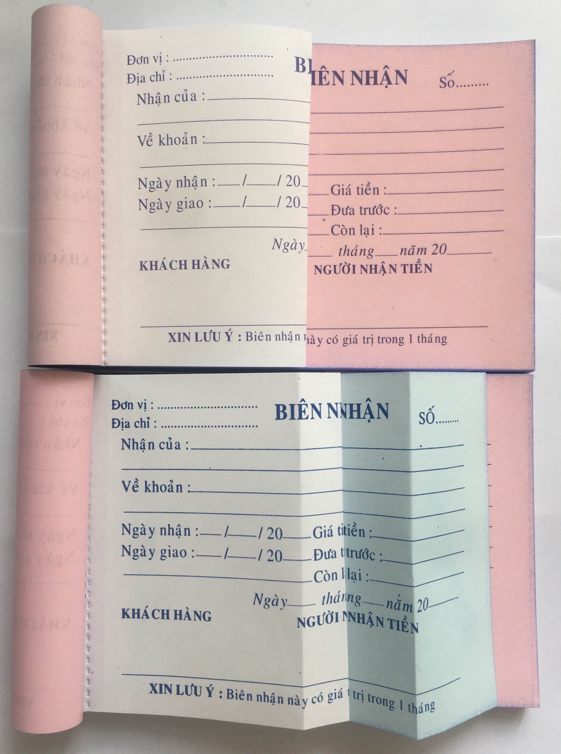 Biên nhận 2 liên (Combo 10 cuốn)