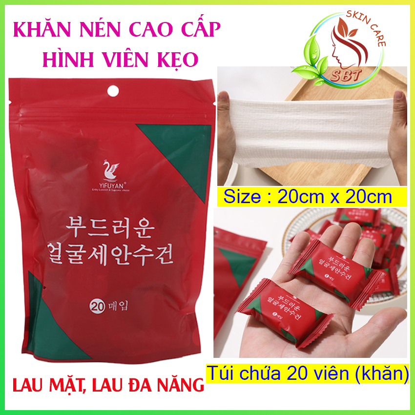 [Siêu Tiện Lợi] Túi 20 Khăn Nén Cao Cấp Hình Viên Kẹo Yifuyan Kích Thước 20cm*20cm – Vải Bông Cotton 100% Dùng Để Lau Mặt, Lau Chùi Đa Năng