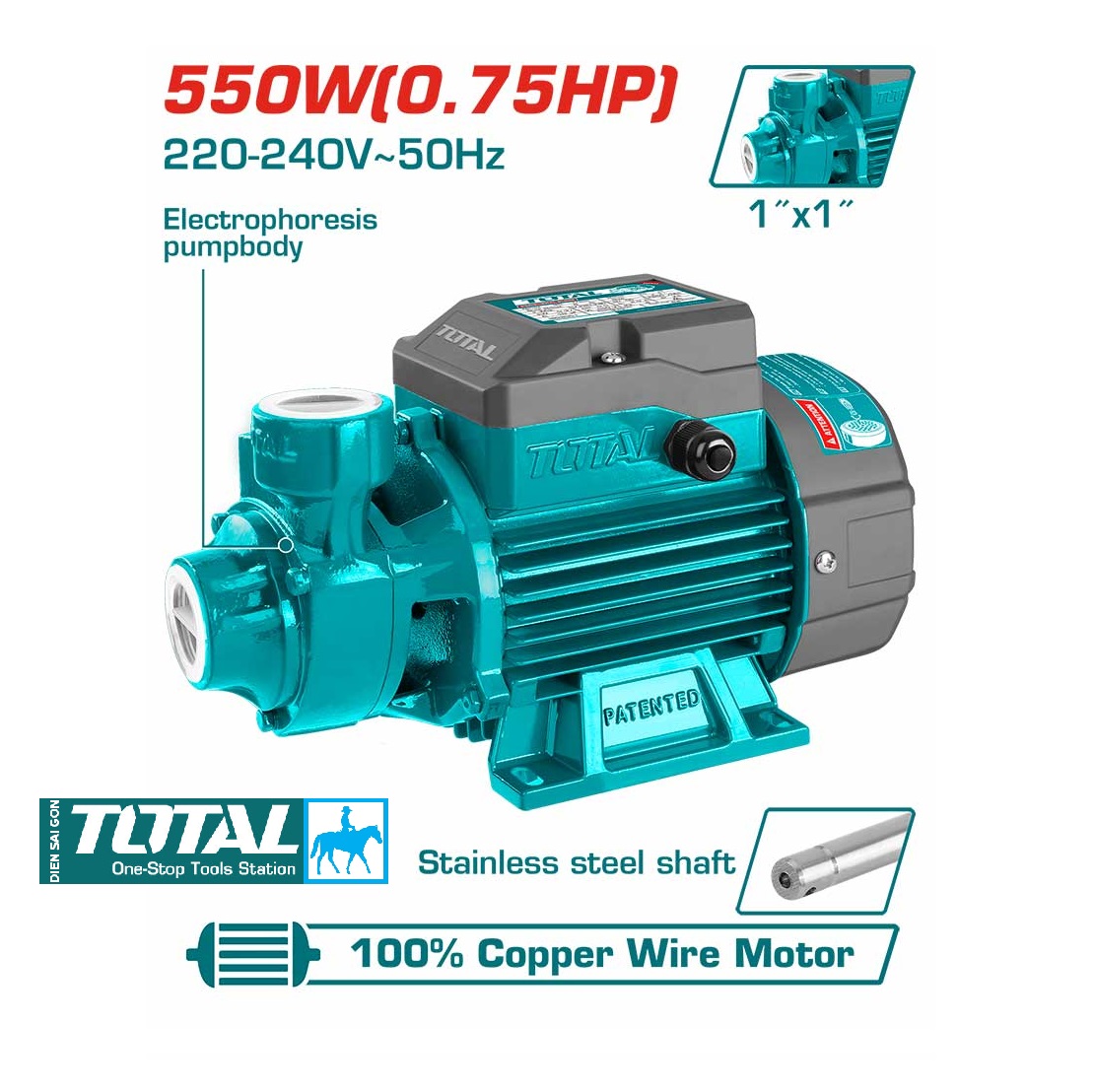 Máy bơm nước đẩy cao 52 mét 1hp 750w TOTAL Chính hãng twp17506
