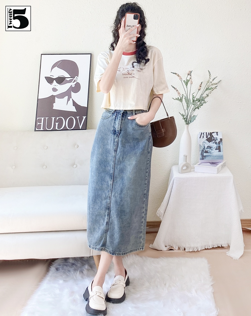 Chân váy jean dài xẻ sau Twenty.Five 5021