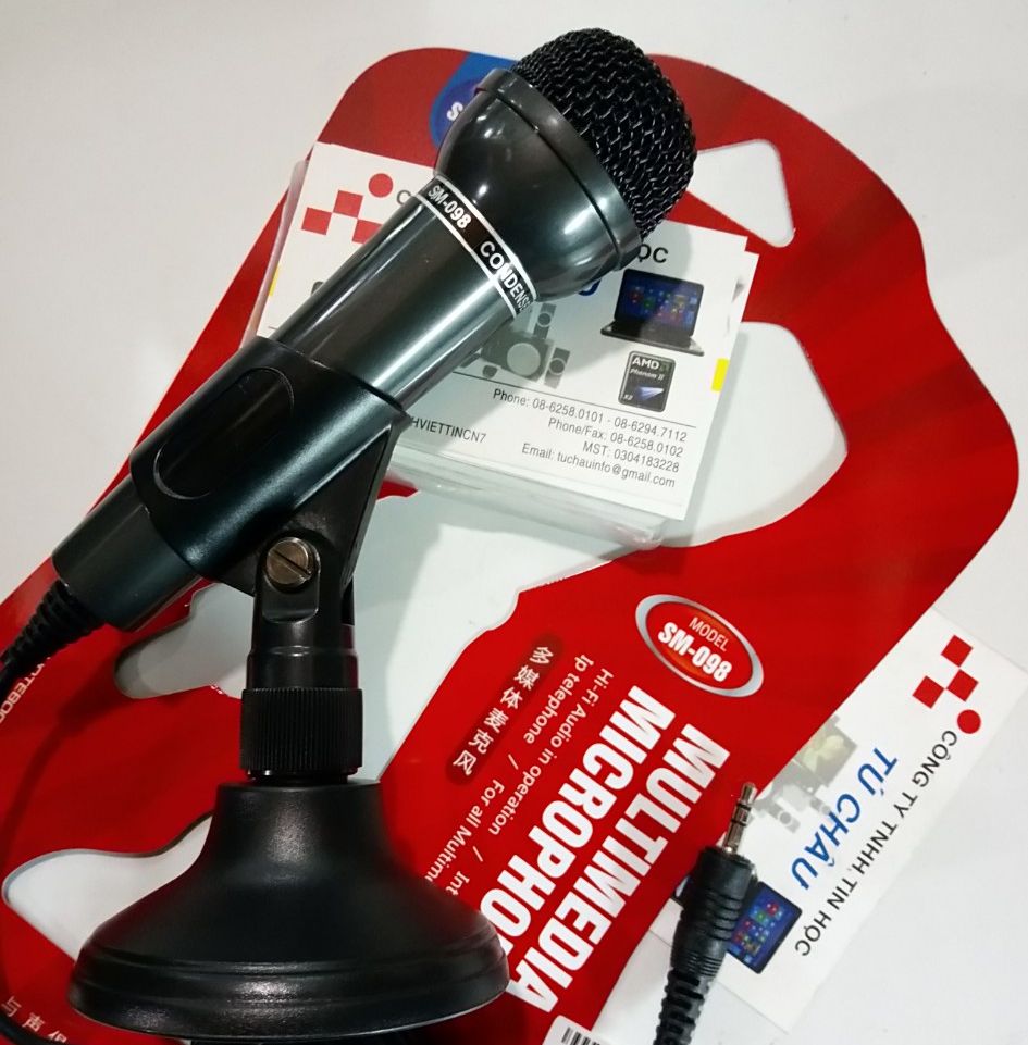 Míc chát Microphone SM-098 (Hình Mic Karaoke) - Chuẩn 3.5 mm - Cáp dài 2.2M