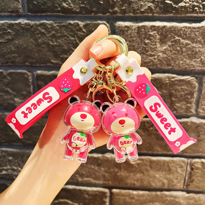 Móc Khóa Gấu Dâu Dây treo Key Chain Đeo Balo