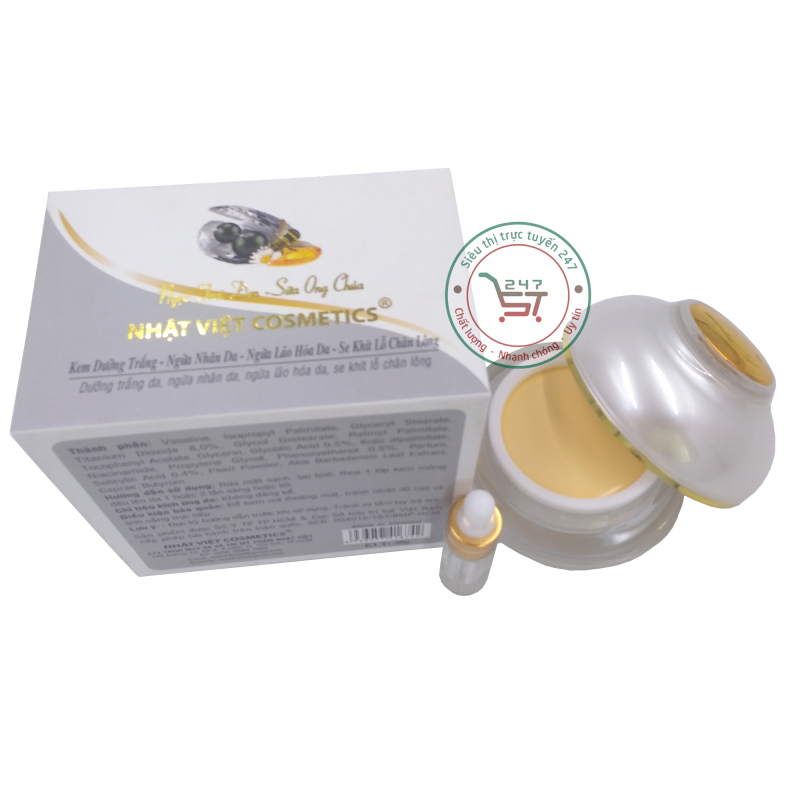 Kem trắng da - Ngừa nhăn - Lão hóa - Se khít lỗ chân lông Ngọc trai đen - Sữa ong chúa Nhật Việt 30g (Trắng - Xám)
