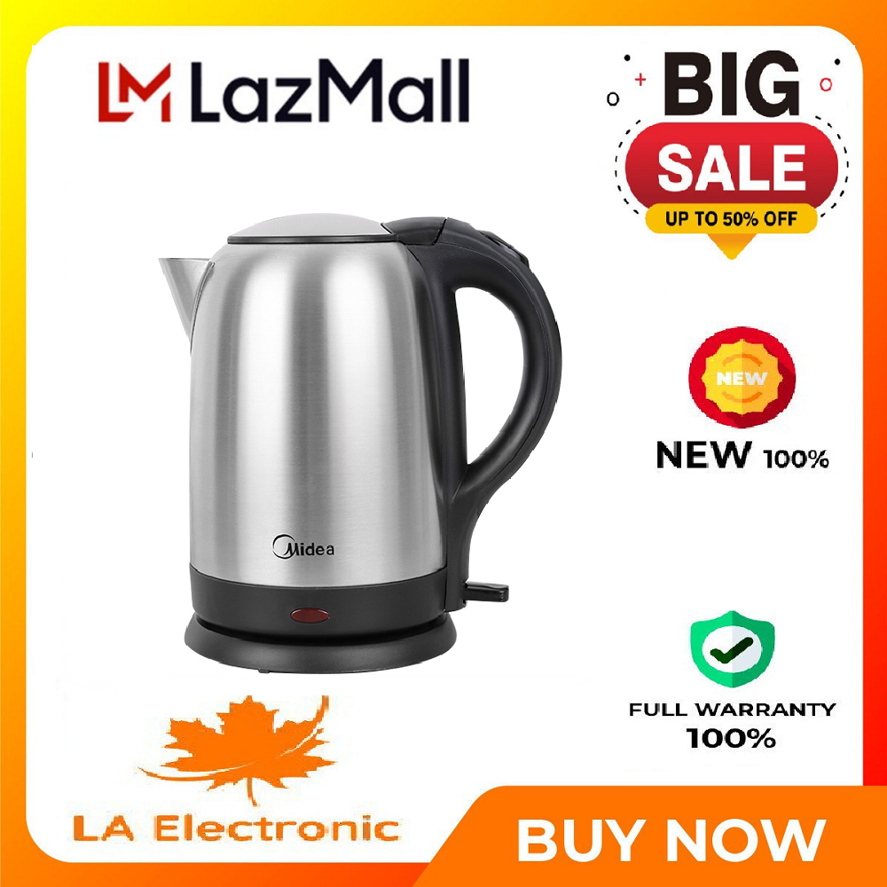 Bình đun siêu tốc Midea 1.7 lít MK-17SS - Lọc bã trà Đèn hoạt động Đế xoay 360 độ Tự ngắt khi nước sôi và khi cạn nước