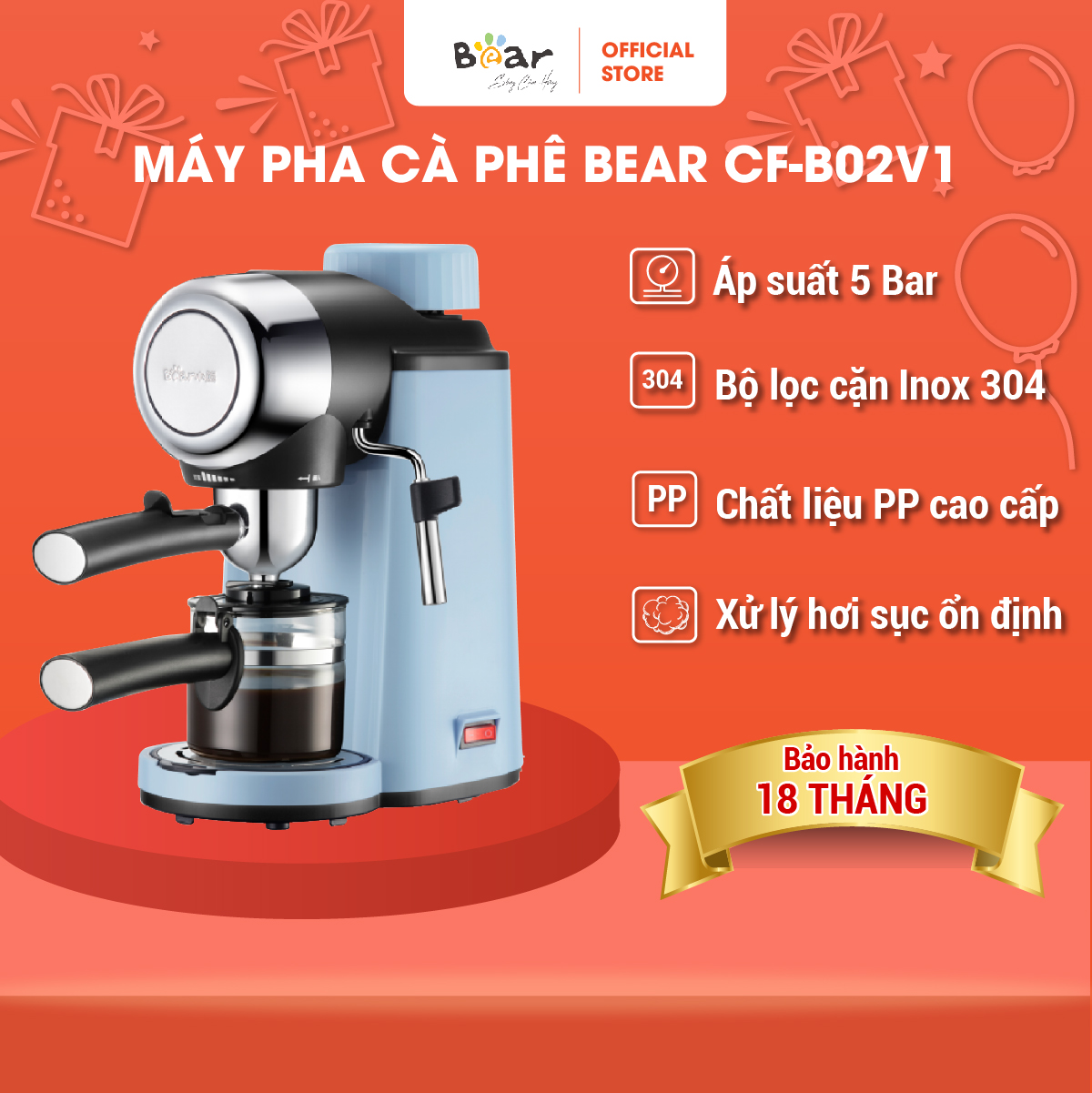 Máy Pha Caphe Bear Tự Động Pha Cafe, Pha Espresso Phong Cách  Ý CF-B02V1