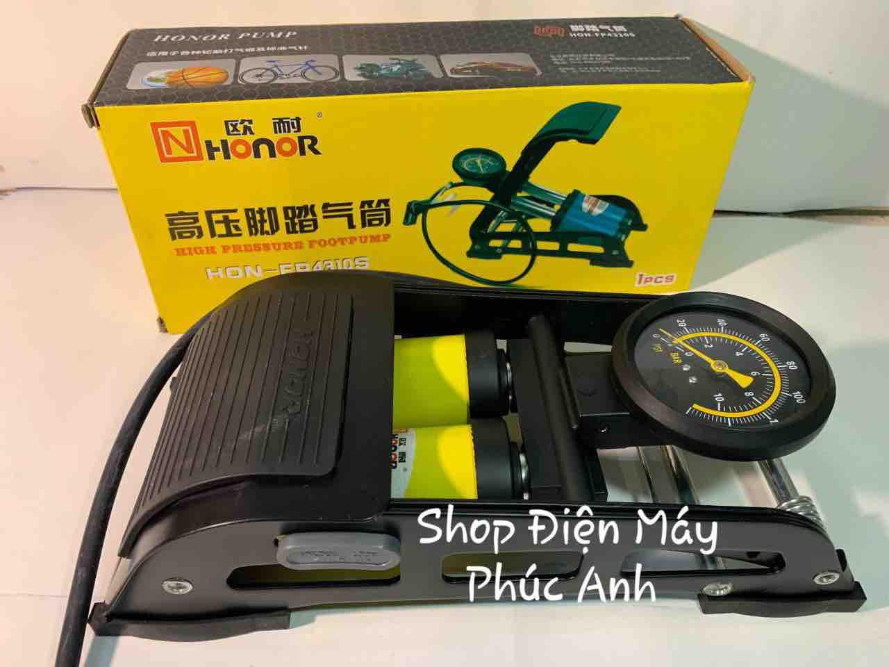 Bơm Đạp chân 2 ống mini bơm ô tô xe máy HONOR ( công ty)
