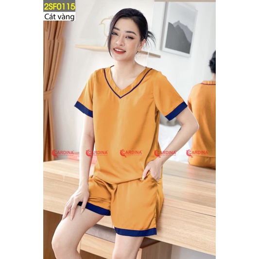 Bộ Lụa Đùi Cộc Tay Phối Viền CARDINA