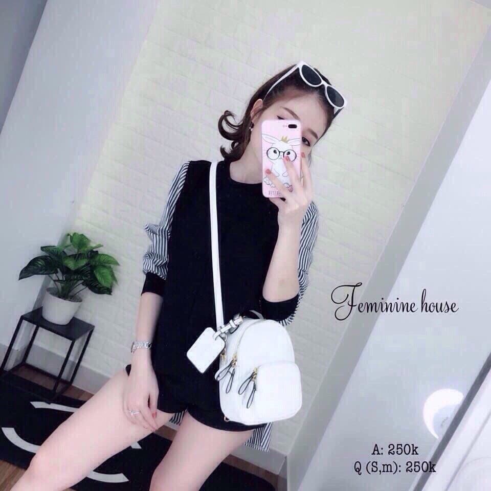Áo sơ mi kate kiểu phối tay lửng sọc dễ thương TTSA0001