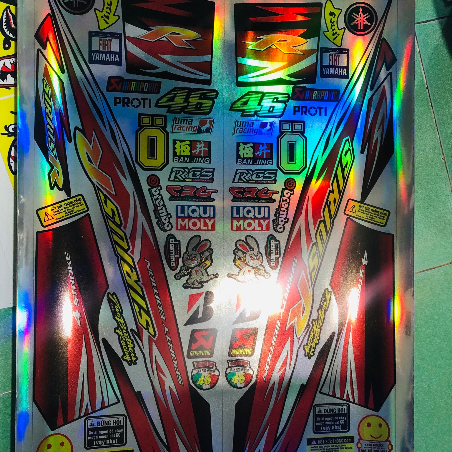 Tem rời Sirius chữ R đỏ đen Crom titan 7 màu