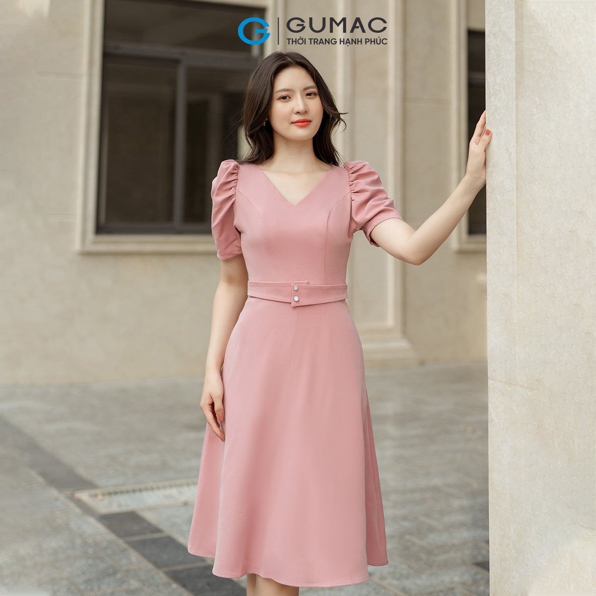 Đầm nữ A tay nhún GUMAC DD05021