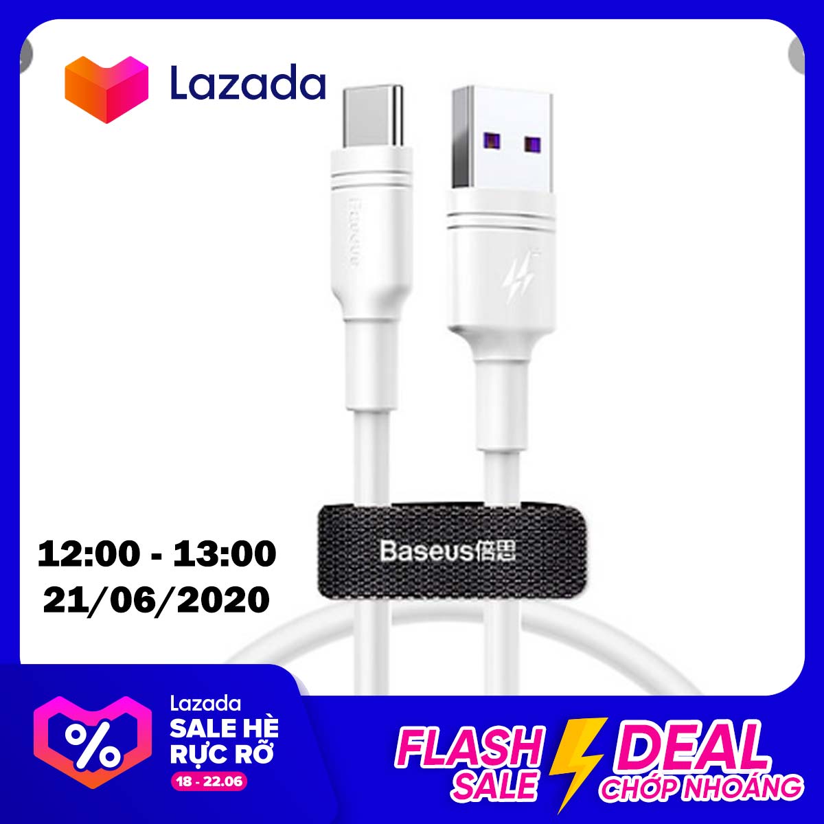 Cáp sạc nhanh Baseus Double Ring Type C cho Huawei/ Samsung S8/9, Note 8/9, Xiaomi (5A Huawei Super Quick charge / Quick Charge 3.0)
