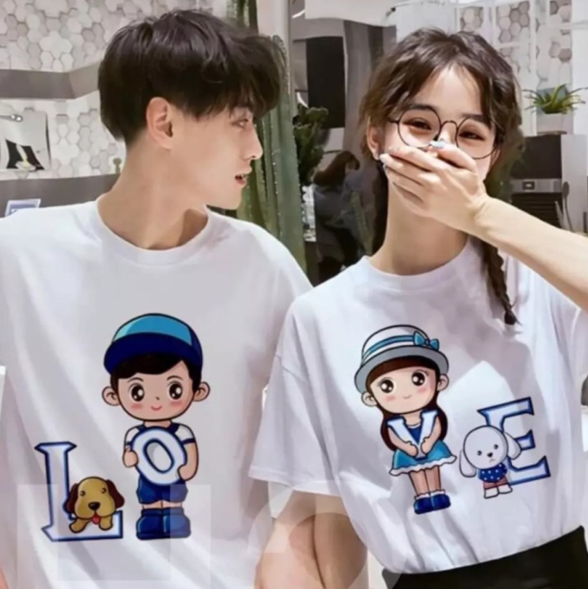 áo thun cặp đôi in hình cậu bé ,cô bé dễ thương