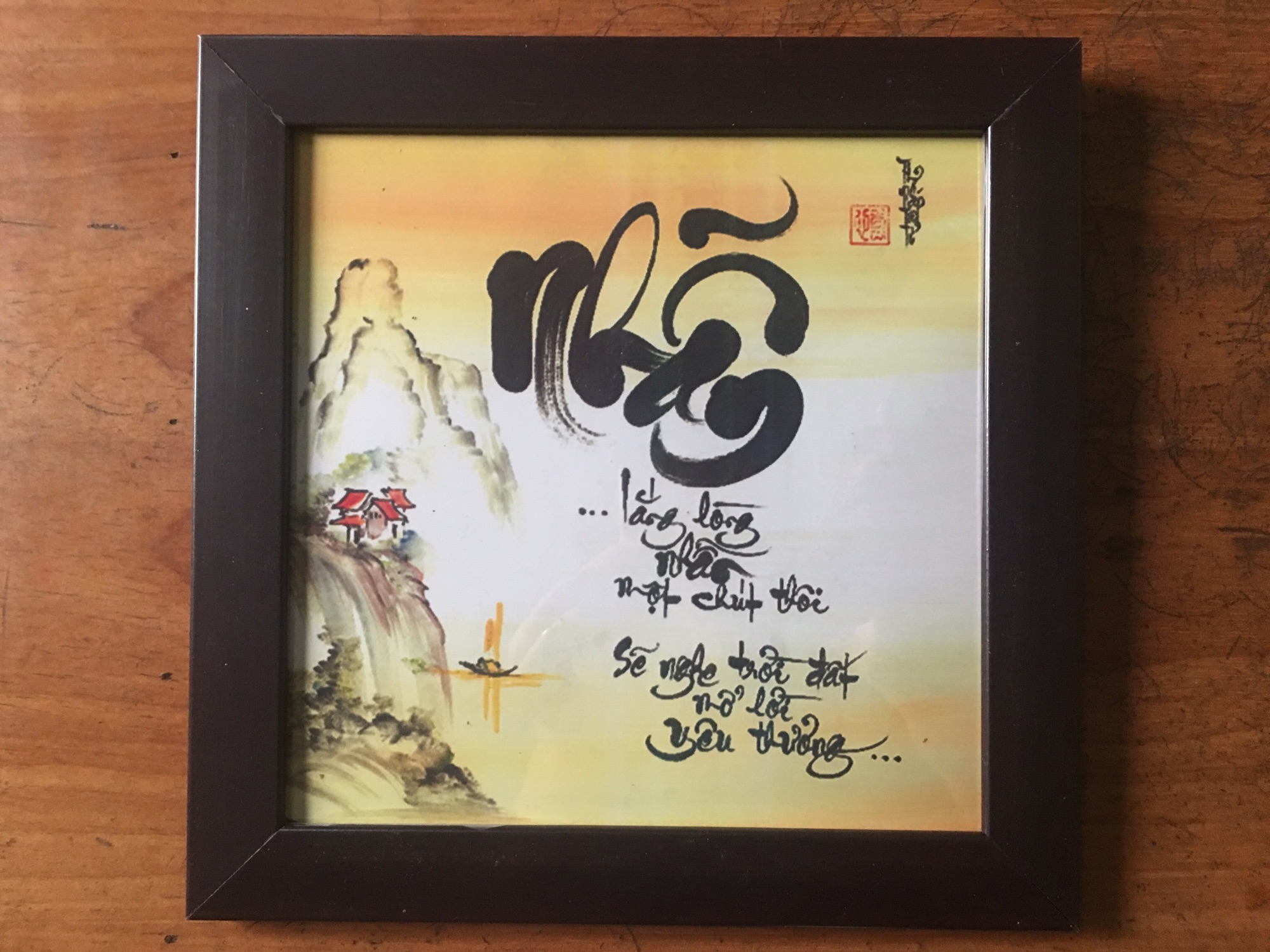 Tranh tặng kèm khung thư pháp nhẫn in