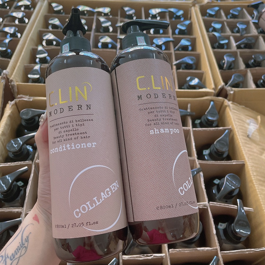 Cặp Dầu Gội + Xả Clin Modern Collagen 800ml/1 Lọ