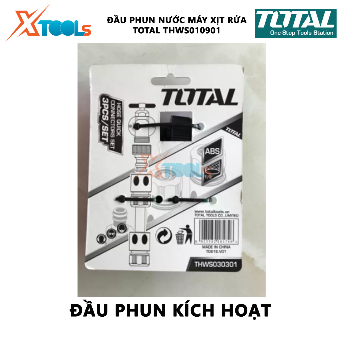 Vòi phun nước đa năng TOTAL THWS010901 Vòi xịt tưới cây 8 tia Bộ công cụ 3/4" Thân nhựa ABS chống va chạm cao với TPR XTOOLs