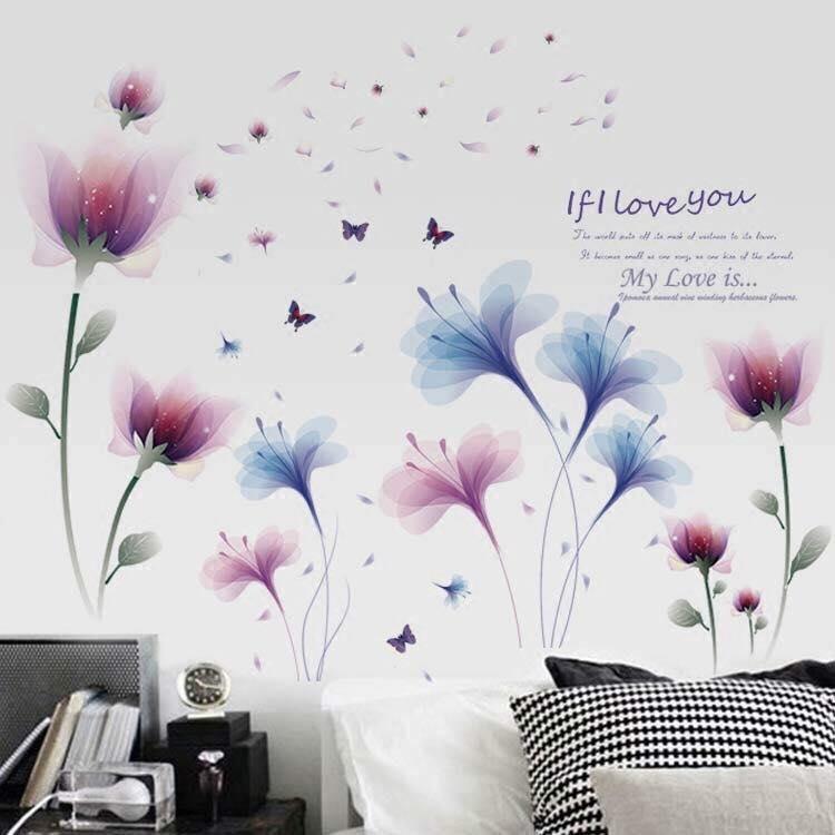 Decal dán tường Hoa pha lê tím -H9-flowerdecal-Scenedecal