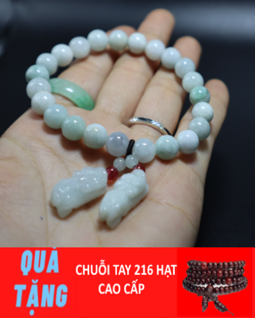 [HCM][ hot..hot ] Chuỗi đá cẩm thạch 8ly kèm mặt tì hưu đá tuyệt đẹp+ Tặng chuỗi tay 216 hạt gỗ trắc cao cấp