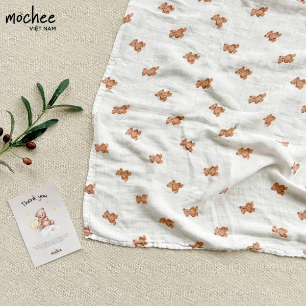 Khăn tắm sợi tre Mochee gấu con 110x120cm