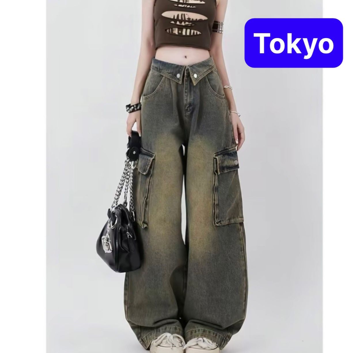 Quần jeans dài ống rộng phong cách unisex túi hộp, quần jeans cạp cao hip hop phong cách cao cấp - tokyo fashion