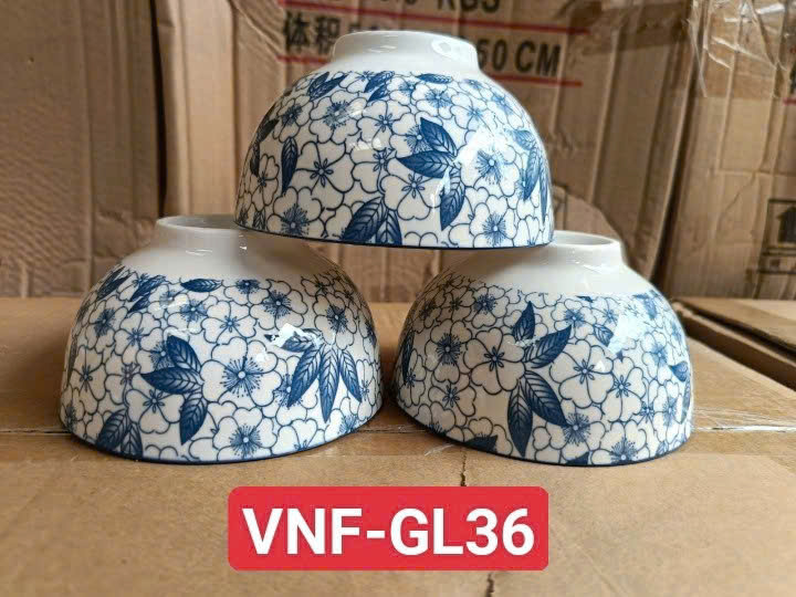 combo 10 cái hoặc 5 cái chén sứ ăn cơm hoa văn bò GL231 chén cơm sứ trắng 11.5cm