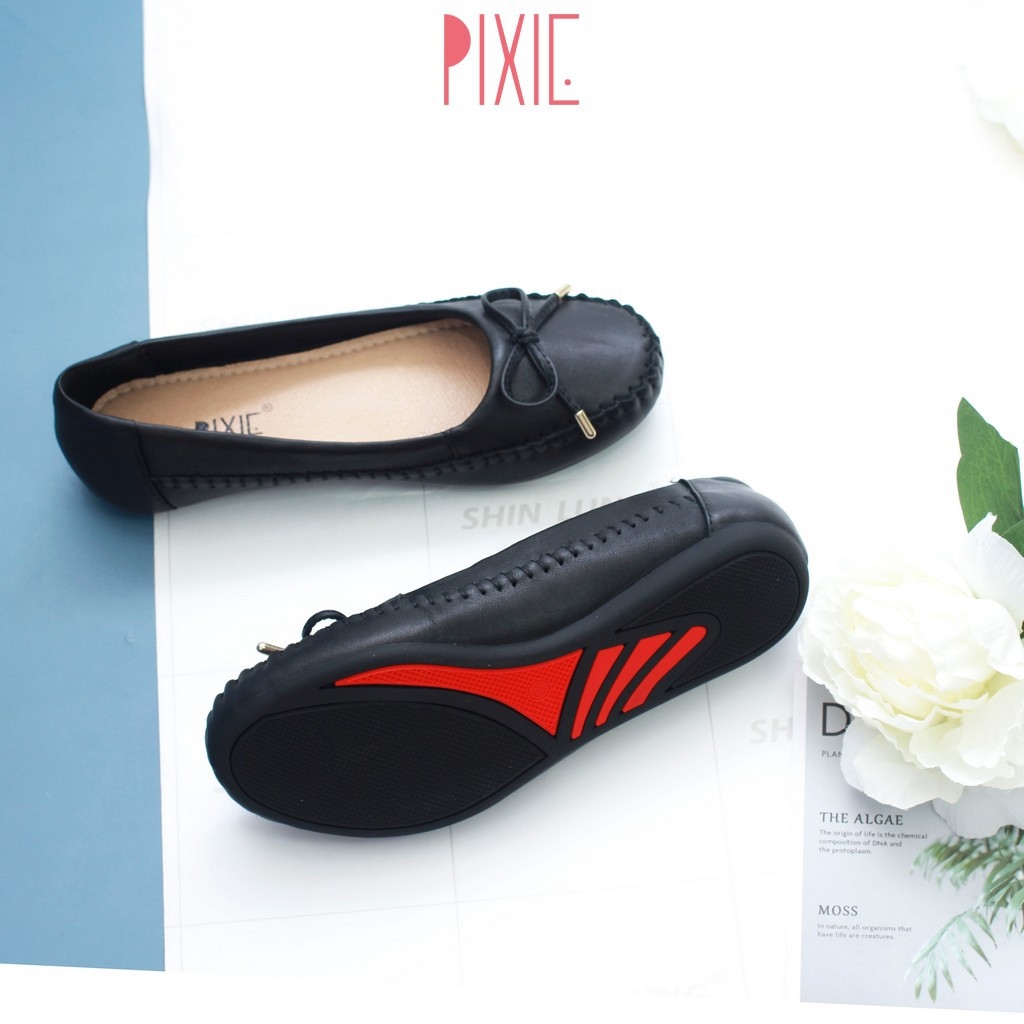 □❇  Giày Búp Bê Bệt Da Bò Thật Siêu Êm Gắn Nơ Nhỏ Pixie X603