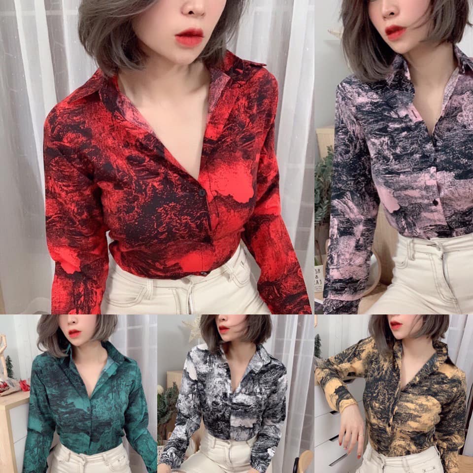 áo sơ mi lụa nữ màu loang cá tính