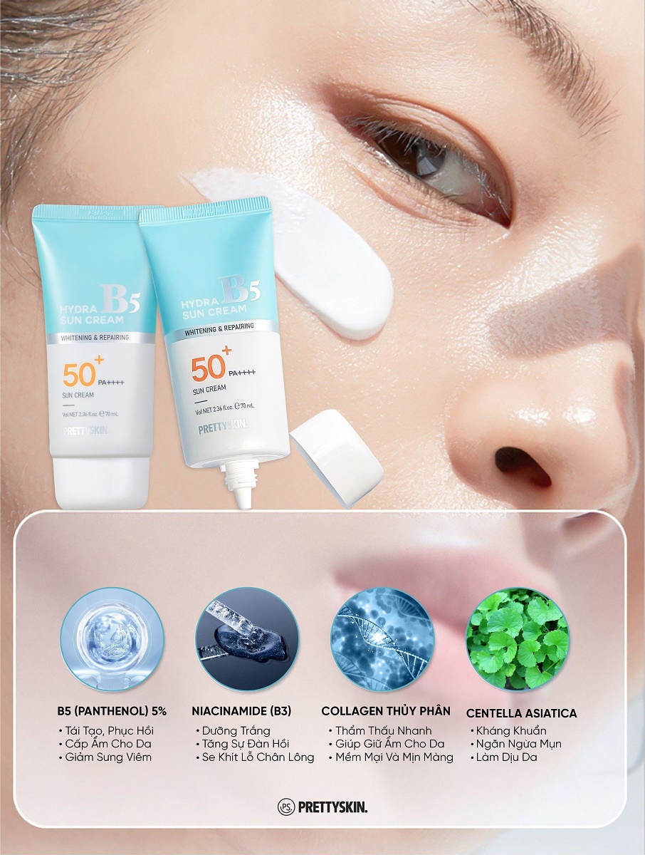 Kem Chống Nắng Phục Hồi Dưỡng Trắng B5 PRETY SKIN Hàn Quốc Hydra B5 Sun Cream 70ML Giúp Bảo Vệ Da Khỏi Tia UVA và UVB Ngưa Ngừa Lão Hóa Cung Cấp Độ Ẩm